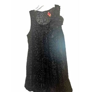 Maya Y2K Hitched Hem Dress M L Cheetah Sheet Black Sleeveless Bubble Puff     F